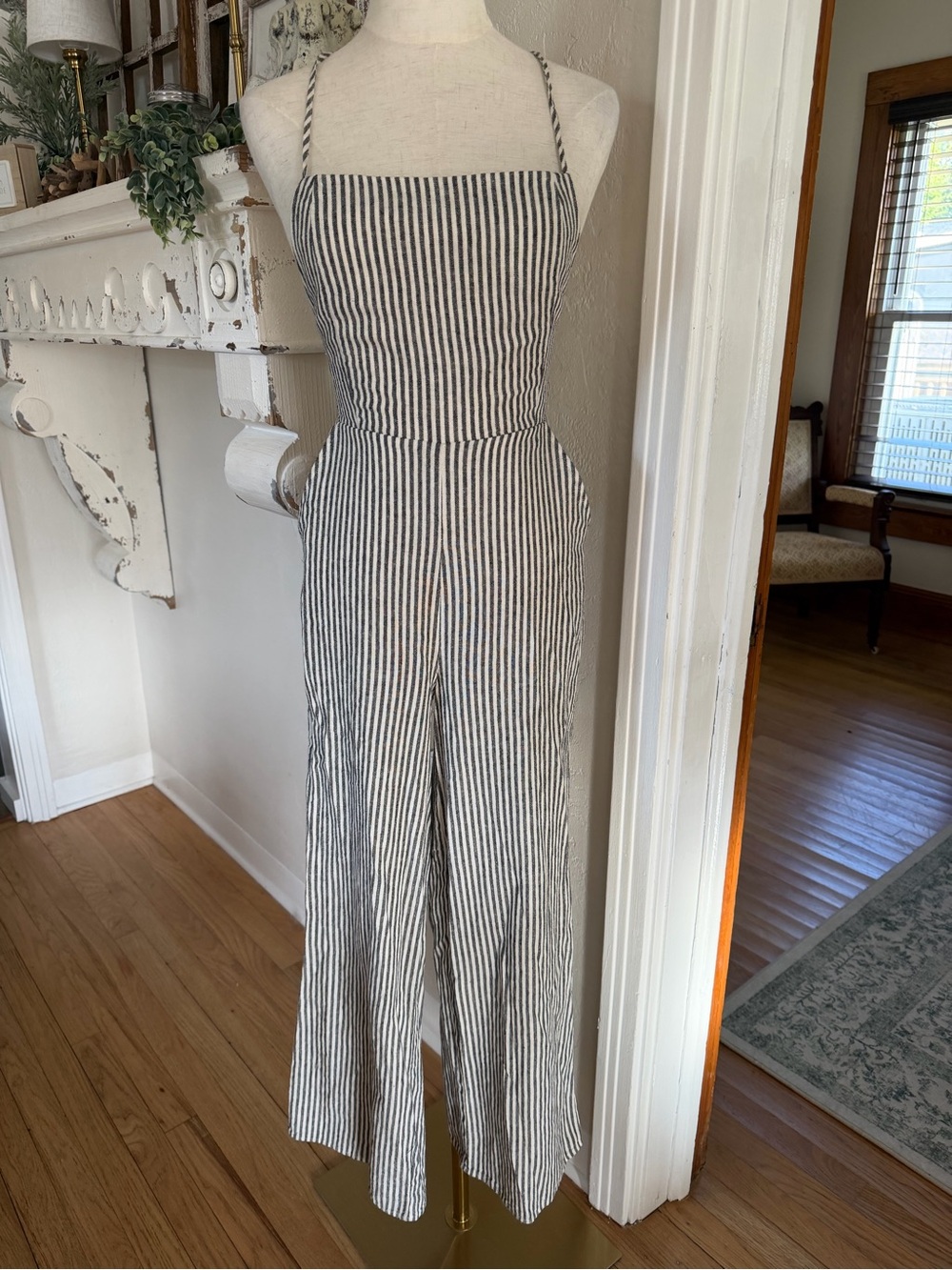 Forever 21 Black & White Striped Wide-Leg Jumpsuit